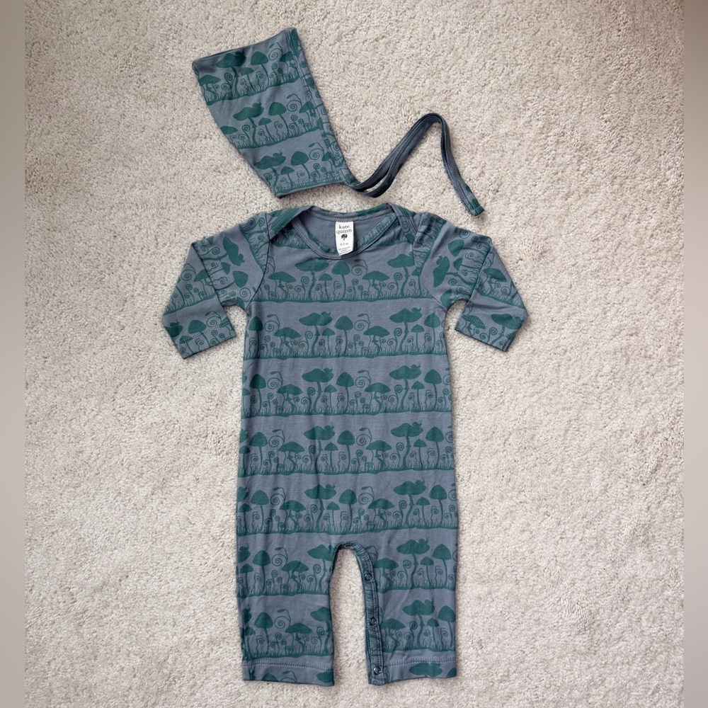 Kate Quinn Gray and Green Patterned Bodysuit & Matching Bonnet - Picture 1 of 10